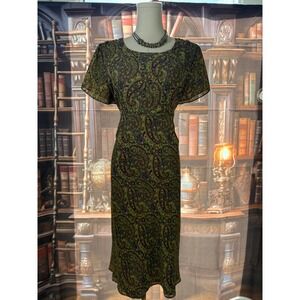Vintage Paisley Midi Dress‎ – Sheer Flutter Sleeve Green Boho Dress (No Tags)
